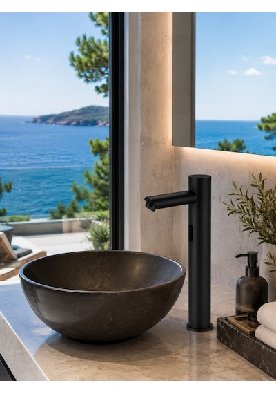 Smart Çanak Tek Su Fotoselli Siyah Lavabo Bataryası Acar 01.02.800s Altın