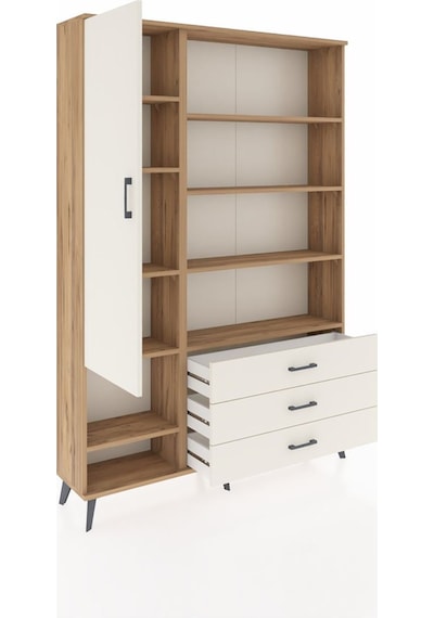 Arges Dolap 9 Raflı 3 Çekmeceli Tek Kapaklı 132x30x195 Çam-a... Çam