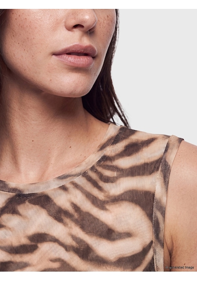 Lcw Vision Ekru Bisiklet Yaka Zebra Desenli Büzgülü Bluz