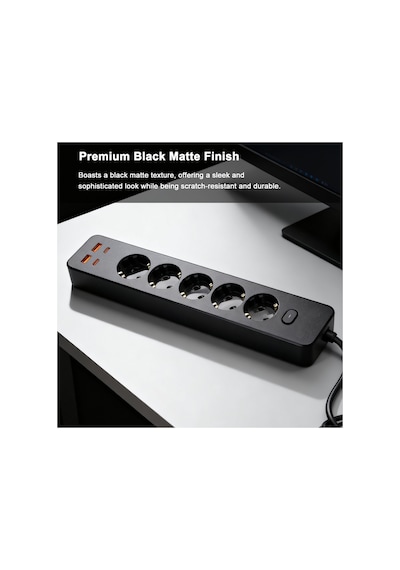 Topraklı 5'li Çoklu Priz 2 Usb-c 2 Usb-a Çıkışlı 2500w Anahtarlı Uzatma Prizi 1