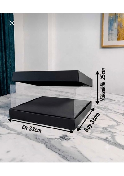 Asetat Gelin Damat Çeyiz Bohça Kutusu Siyah Şeffaf Katlanabilir Demonte Orta Boy 33 33 25cm 1adet