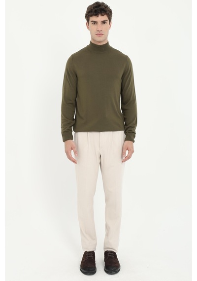 Dufy Erkek Slim Fit Yarım Balıkçı Yaka Haki Triko-18496