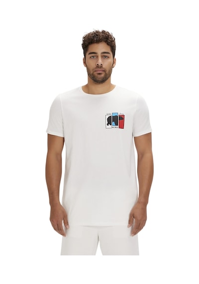 Erkek Baskılı Bisiklet Yaka T-shirt Beyaz