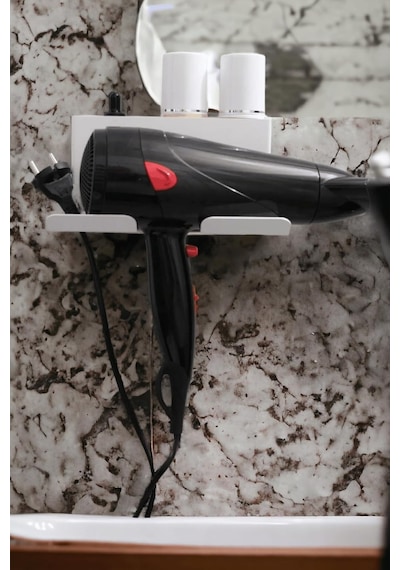 Risingmaber Beyaz Metal Yapışkanlı Saç Kurutma Askısı, Yapışkanlı Banyo Düzenleyici Organizer Fön Makinelik M Diğer