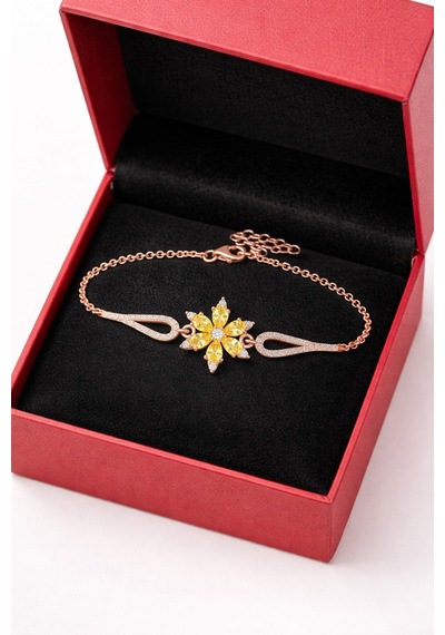 Çekirdekjewelry 925 Ayar Gümüş Sarı Taşlı Lotus Bileklik Pembe