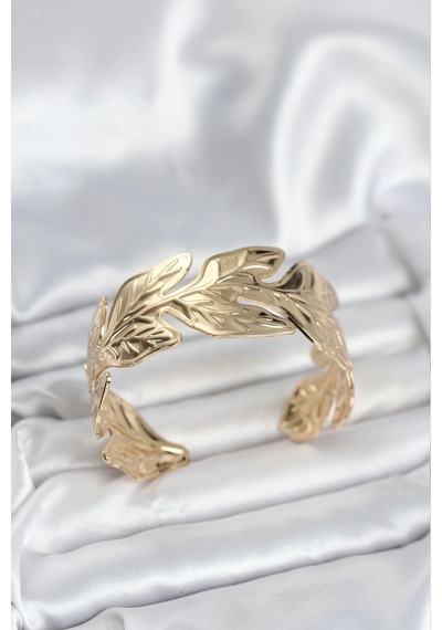 Buğz Gold Renk Pirinç Levha Yaprak Model Kadın Bileklik Diğer