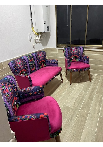 Azra Mobilya Çay Seti Koltuk Takımı-balkon Koltuğu-koltuk-berjer-bahçe Mobilyası-oturma Grubu Fuşya