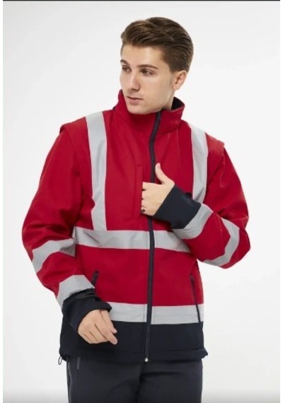 Orange Safety Softshell Mont Reflektörlü Kolları Çıkmalı Kırmızı