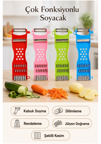 Çok Fonksiyonlu Sebze Doğrayıcı, Spiral Rende Ve Julienne Soyacak Çok Renkli