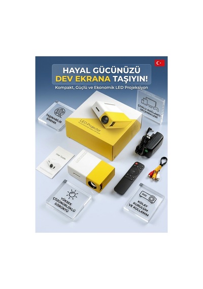 Taşınabilir Mini Led Projeksiyon Cihazı Ev Sinema Sistemi, Çoklu Bağlantı Hdmı/usb/av Ve Kumandalı Taşınabilir Projektör Siyah - 936870599