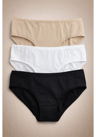 Demirsa Boutique Kadın Modal Bikini Külot 3 Lü Set Siyah Beyaz Ten Rengi Siyah-Beyaz-Ten