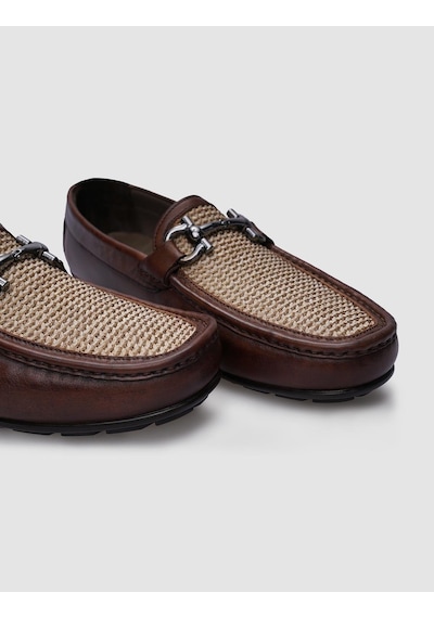 Cabani %100 Hakiki Deri Kahverengi Örgü Detaylı Erkek Loafer-kahve Rengi Kahverengi