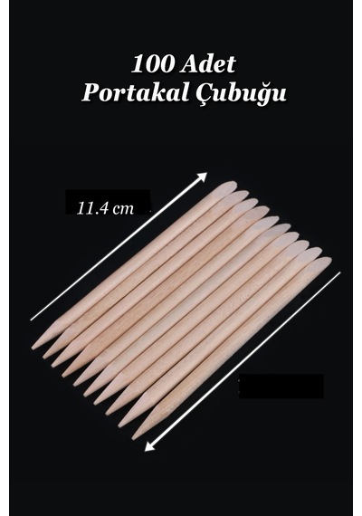 Portakal Çubuğu 11 Cm 100'lü Set Ahşap Tırnak Eti Itici Manikür Çubuğu 11cm-uzun