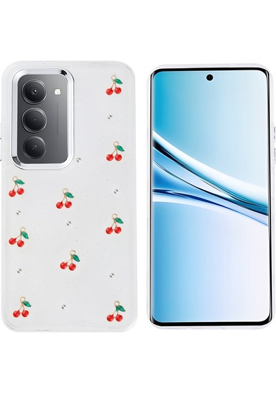 Nourthkiingdom Redmi 15 Kılıf Airbag Tasarımlı Simli Şeffaf Zore Kutup Kapak - Kiraz Kiraz