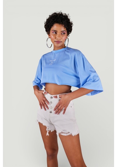 Holly Lolly Bisiklet Yaka Holly Crop Tshirt Mavi