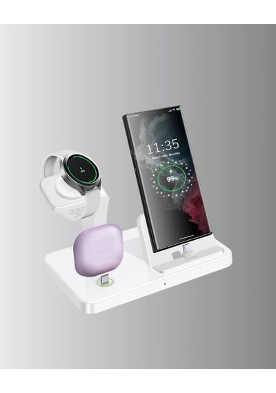 Mey İthalat 4 Lü Apple Kablosuz Şarj Standı İphone Watch Ve Airpods Uyumlu Çoklu Şarjlı