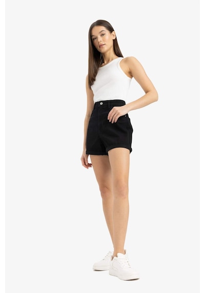 DeFacto Mom Fit Yüksek Bel Duble Paça Jean Şort E0926AX25SMNM40 Siyah