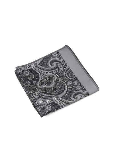 Brianze Siyah Gri Şal Motif Desen Kravat Mendil Set Siyah - Gri