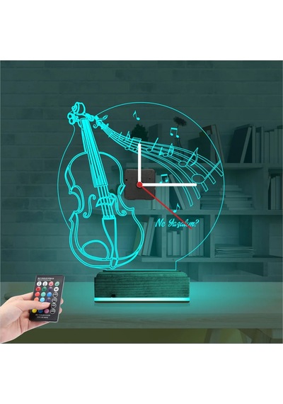 Luvivia Keman Müzik Nota V1 Kişiye Özel Saatli 3d Lamba - Masa Gece Lambası Şeffaf