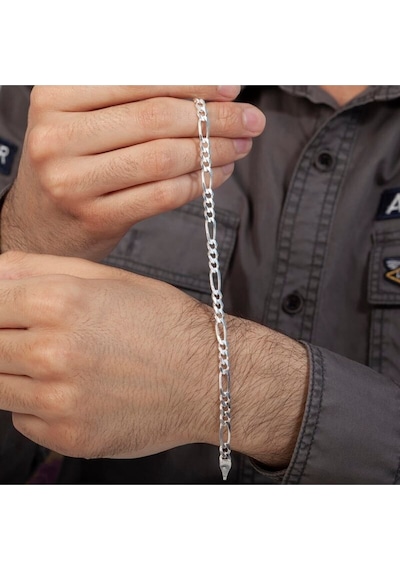 5mm Figaro Model 925 Ayar Gümüş Erkek Bileklik Künye
