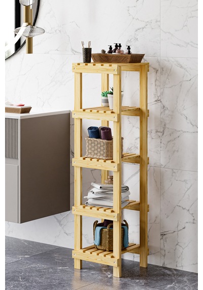 Ahşap 5 Raflı Açık Banyo Dolabı Banyo Düzenleyici Raf Mob111 Çam Çam