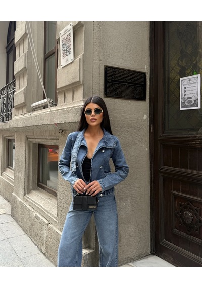 Out Of Standart Kadın Regular Fit Denim Düğme Detaylı Ceket İce Blue