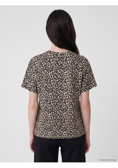 Lcw Comfort Kahverengi Bisiklet Yaka Leopar Desenli Kadın Tişört
