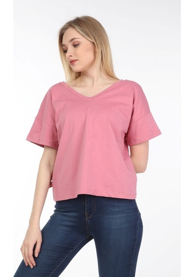 Neslice Kadın Oversize Çift Taraf V Yaka T-Shirt