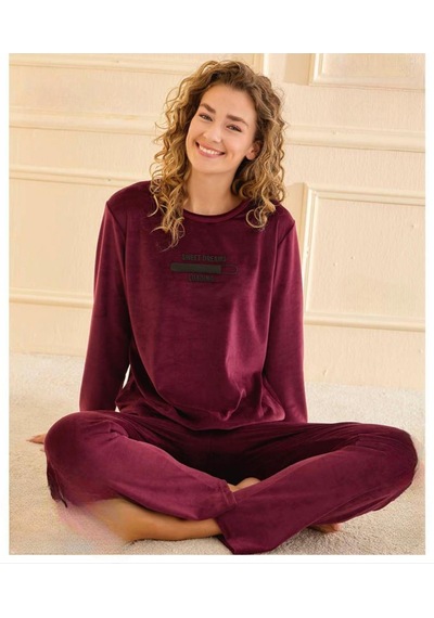Mihra Kadın Kışlık Bisiklet Yaka Kadife Pijama Takımı 13166m - 1 Adet Mürdüm