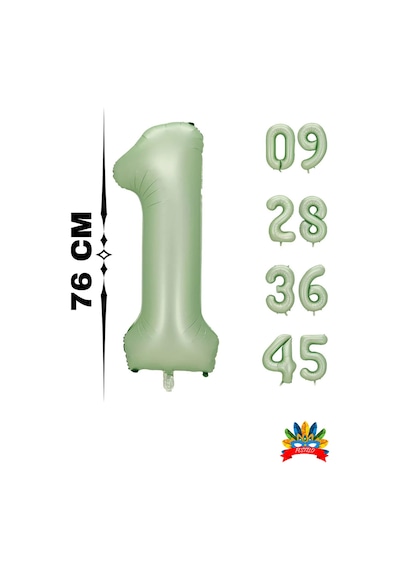 Folyo Rakam Balon Retro Yeşil 34 İnc 76 Cm Helyum Gazı Uyumlu 0