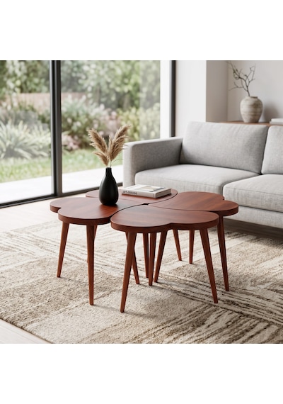 Mobenta Merge Heartleaf: Yonca Masif Orta Sehpa Ve Modüler 4'lü Zigon - Bk-bk-bk-bk Bakır