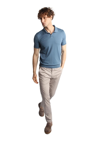 İgs İndigo Slim Fit Dar Kalıp Polo Yaka Düz Kısa Kollu Triko Tişört-16329 Mavi