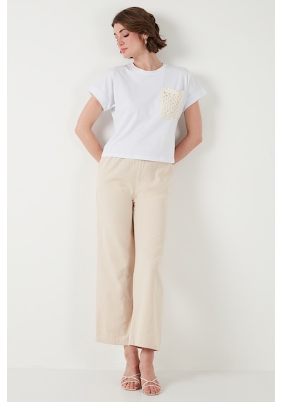 Lela Pamuklu Tek Cepli Regular Fit Bisiklet Yaka Bayan T Shirt 5865818 Beyaz