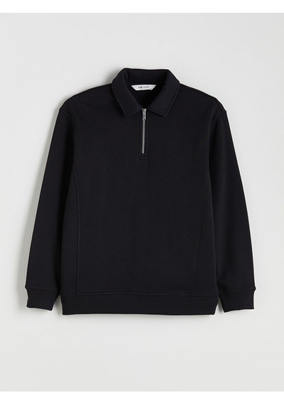 Lcw Vision Siyah Polo Yaka Erkek Kalın Sweatshirt