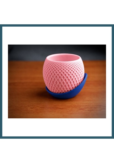 Bezos 3d Baskı Küre Saksı - Kafes Dokulu İki Parçalı Dekoratif Saksı - Pembe-mavi Ob Standart