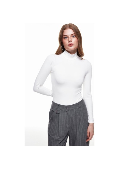 Quzu Balıkçı Yaka Bodysuit Ekru-1732 Ekru