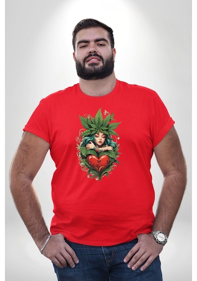 Angemiel Kalp Parmak Kız Yeşillik Mutluluk Kırmızı Büyük Beden Erkek Kadın Unisex Basic Ön Baskılı Tişört Kırmızı