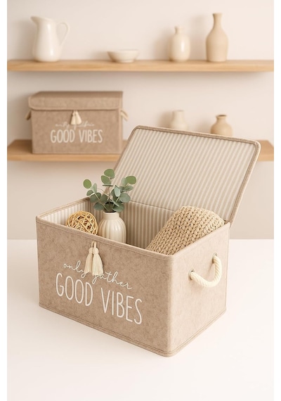 Keçe Çok Amaçlı Kapaklı Düzenleyici Kutu 35 X 24 X 24 Cm Mini, Bej