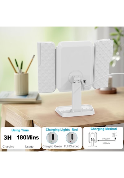 Şarj Edilebilir Üç Katlı Makyaj Aynası Işıklı Makyaj Aynası 1x/2x/3x/10x Büyütmeli Taşınabilir Led Seyahat Genel