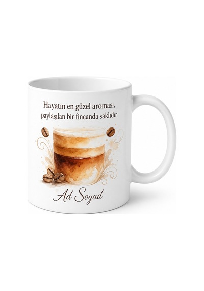 Caramel Macchiato Temalı Baskılı Kupa Bardak Kahve Severlere Özel Hediye Beyaz / Çok Renkli
