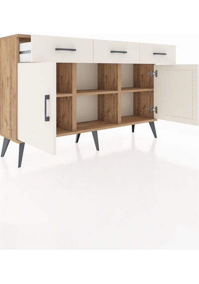 Arges Konsol 3 Raflı 3 Çekmeceli 3 Kapaklı 132x30x83 Çam-aytaşı/aytaşı Aytaşı/aytaşı