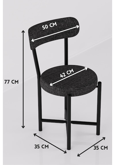 Sandalye 2 Adet Keten Kumaş Metal Ayak Modern Mutfak Sandalyesi Cafe Balkon Ofis Teddy Antrasit