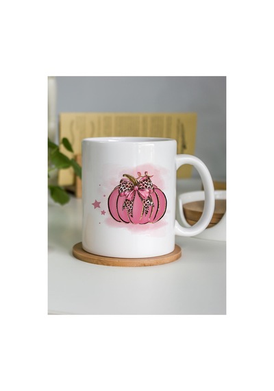 Kişiselleştirilebilir Pembe Bal Kabağı Ve Leopar Kurdele Tasarımlı Hediyelik Kupa Bardak - 330 Ml Çok Renkli - 876162704 Çok Renkli - 876162704 Çok Renkli