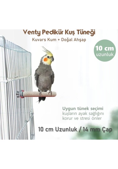 Venty Pedikür Papağan Tünek 10 cm Uzunluk 14 mm Çap / 1 Adet - Kumlu Tünek- Zımpara Tünek