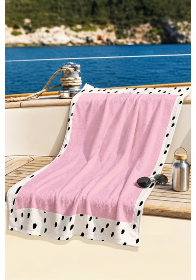 Pembe Minimalist Modern Plaj Havlusu - Siyah Benekli İskandinav Stil Hızlı Kuruyan Mikrofiber Havlu Uçuk Esinti
