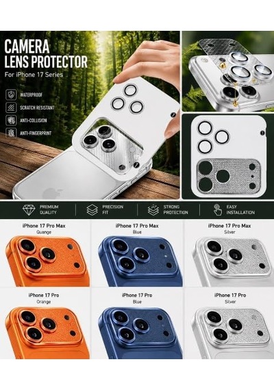Kurulum Aparatlı 2in1 Safir Ultra Şeffaf Ar Yansıma Önleyici Kamera Full Body Koruyucu Ve Lens Koruyucu Seti, Çizilmez, Parmak İzi Bırakmaz, Desenli Kamera Koruyucu Gümüş, İphone 17 Pro Kurulum Aparatlı 2in1 Safir Ultra Şeffaf Ar Yansıma Önleyici Kamera Full Body Koruyucu Ve Lens Koruyucu Seti, Çizilmez, Parmak İzi Bırakmaz, Desenli Kamera Koruyucu Gümüş, İphone 17 Pro