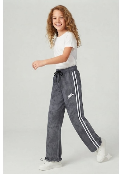 Pina Kids Kız Çocuk Beli İpli Rahat Kesim Paça Ayarlanabilir Lastikli Eşofman Altı Esf7012 Füme