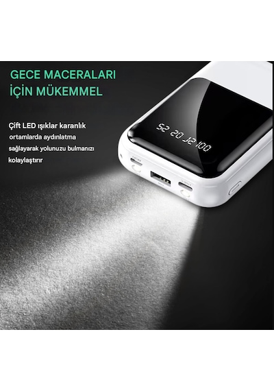 Kablolu Taşınabilir Pratik 10000 Mah Powerbank Led Göstergeligüç
