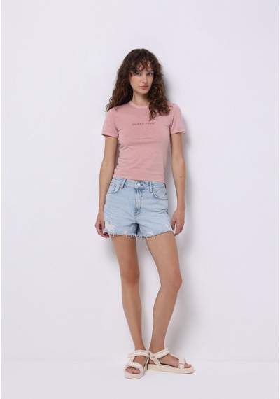 Colins Slim Fit Yuvarlak Yaka Baskılı Kadın Pembe Kısa Kol Tişört Cl1074569 Q1.v1 Dup Pembe