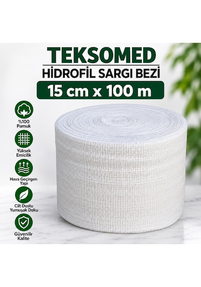 Teksomed Hidrofil Sargı Bezi 15 Cm X 100 Metre Yüksek Emici, Yumuşak Ve Hava Geçirgen 2 Adet